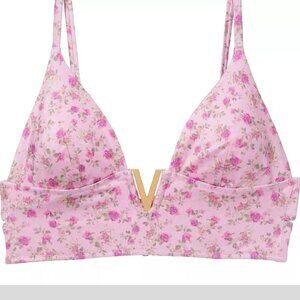 New! Victoria’s Secret Swim Gold Pink Floral V-Hardware Bikini Top 4610
